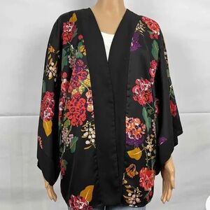 H&M Conscious Black Floral  Open Kimono Cardigan